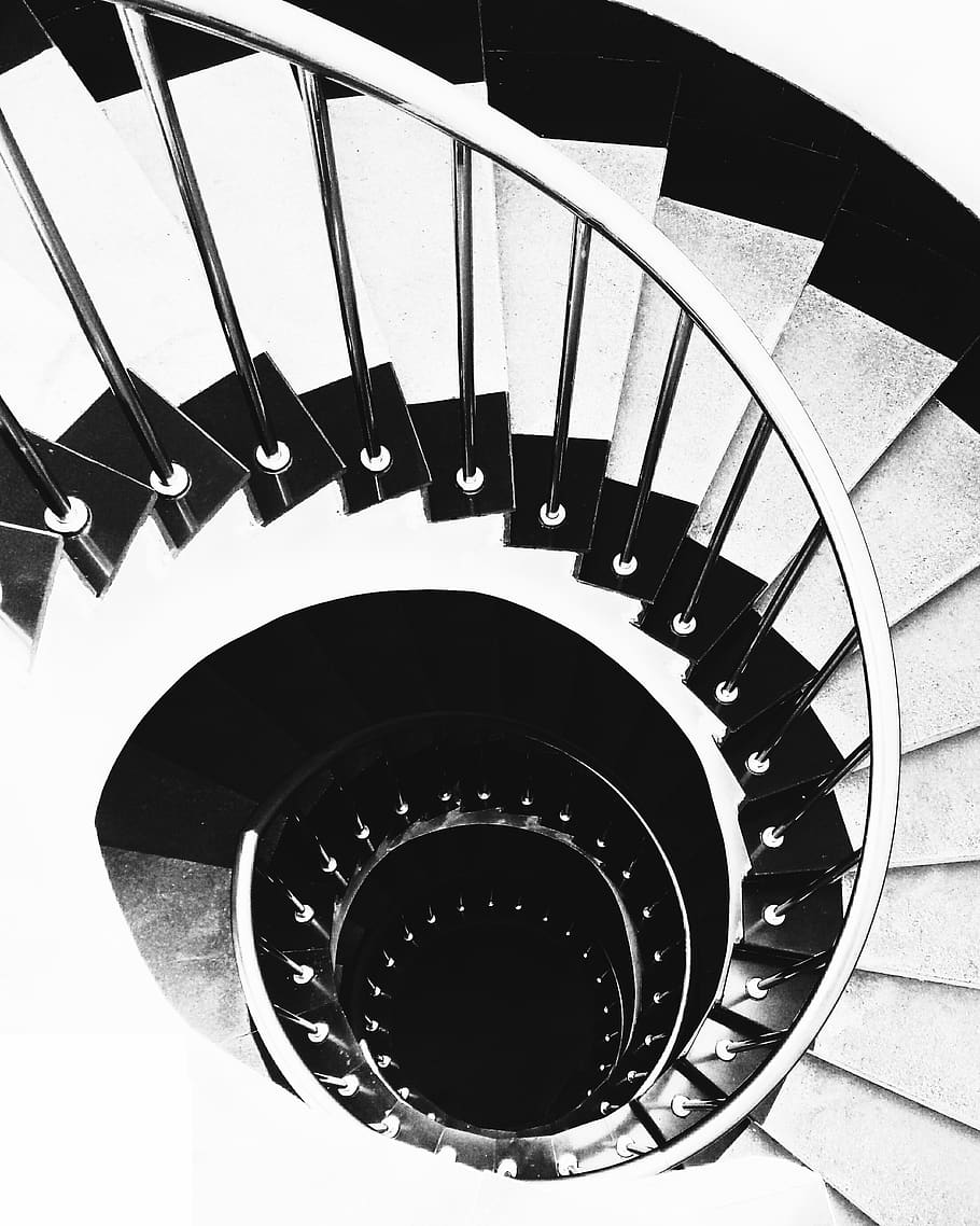 staircase, steps and staircases, railing, spiral staircase HD wallpaper