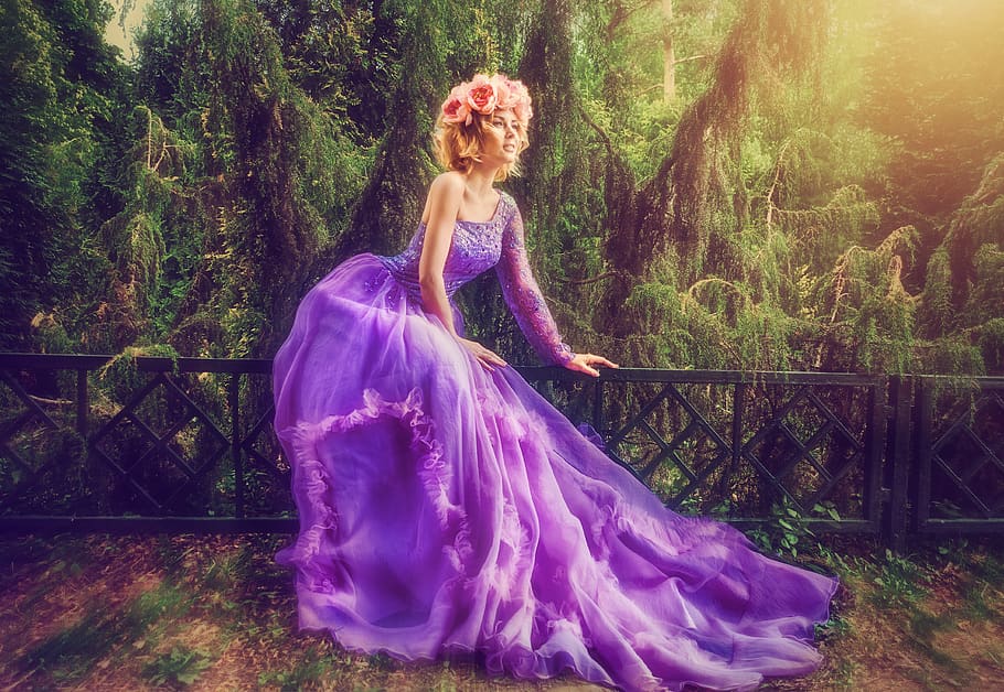 HD wallpaper: woman wearing purple dress in forest, one person, plant,  fashion | Wallpaper Flare