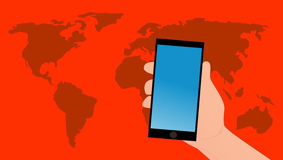 hand holding mobile device over map of the world, location, gps HD wallpaper