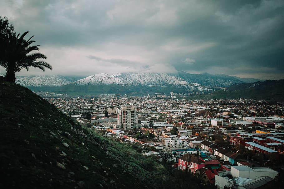 chile, santiago, andes, mountains, city, afternoon, winter, HD wallpaper