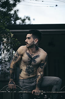 Man Leaning on Fence, abs, biceps, body, brawny, casual, chest HD wallpaper