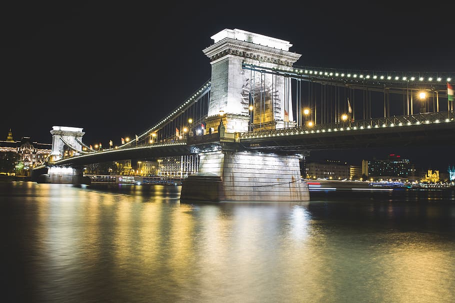Chain Bridge, Budapest, lights, night, built structure, connection HD wallpaper