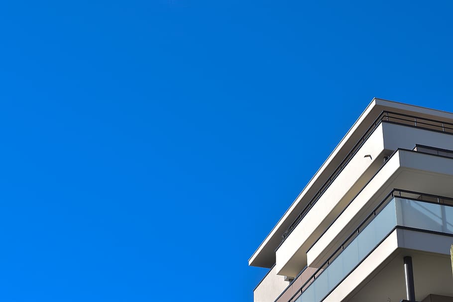 building, minimal, sky, architecture, blue, clear sky, low angle view HD wallpaper