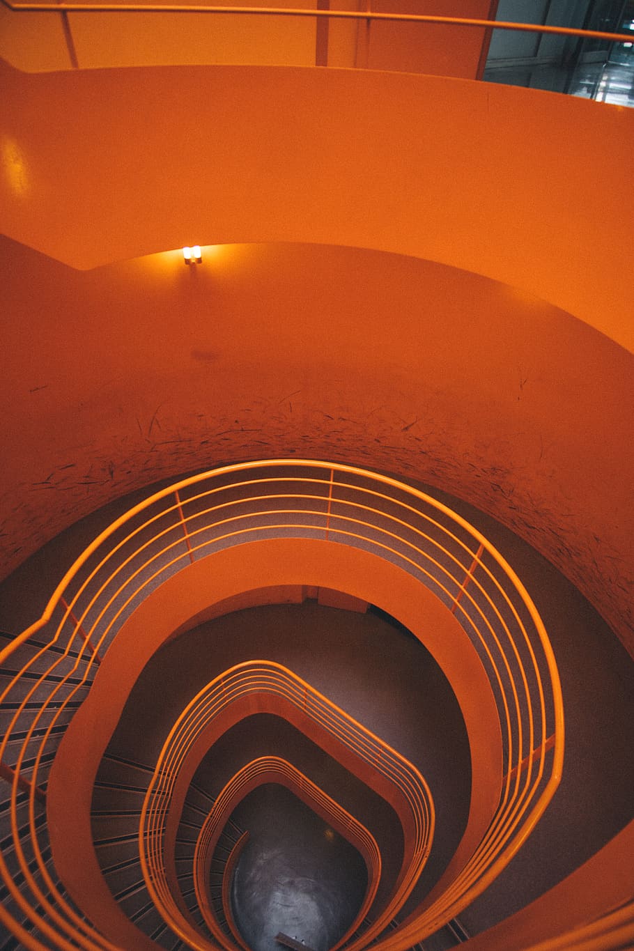 orange staircase, orange color, architecture, high angle view HD wallpaper