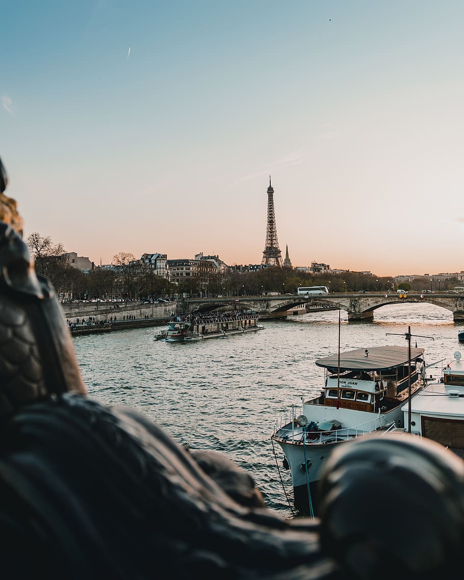 Eiffel Tower, Paris, sky, water, architecture, nautical vessel HD wallpaper