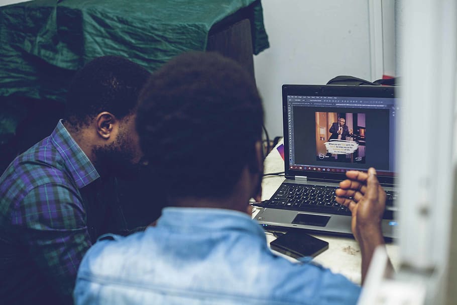 Two Man Sitting on Chair in Front of Laptop Computer, access HD wallpaper