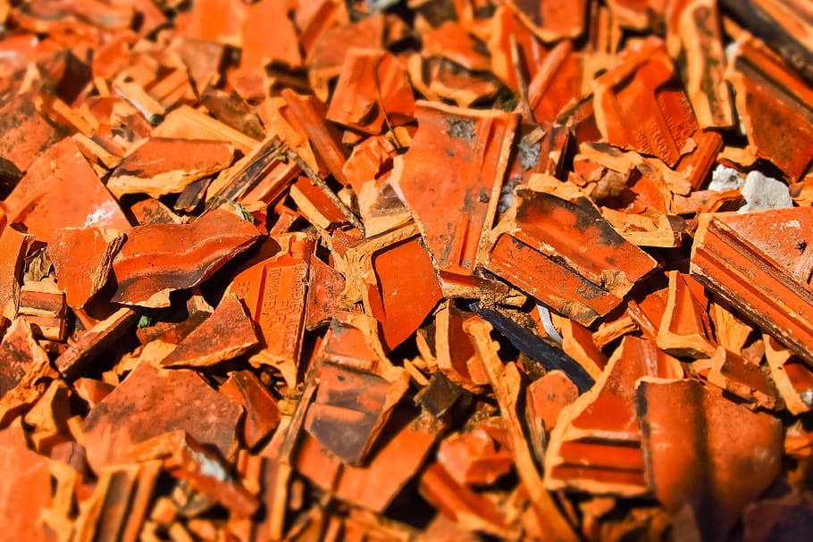 tile, brick, red, roofing, structure, stone, texture, debris HD wallpaper