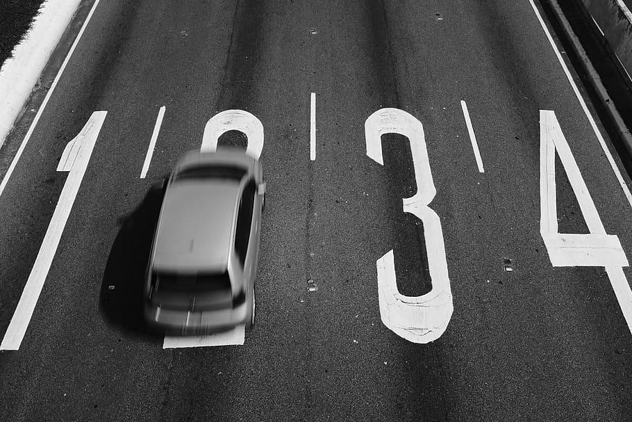 grey SUV on road, sign, communication, road marking, symbol, transportation HD wallpaper