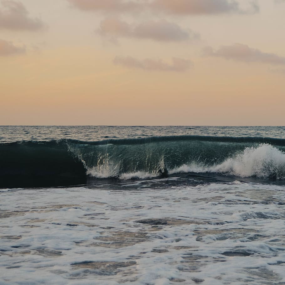 Sea Waves Digital Wallpaper, beach, clouds, evening, golden hour HD wallpaper