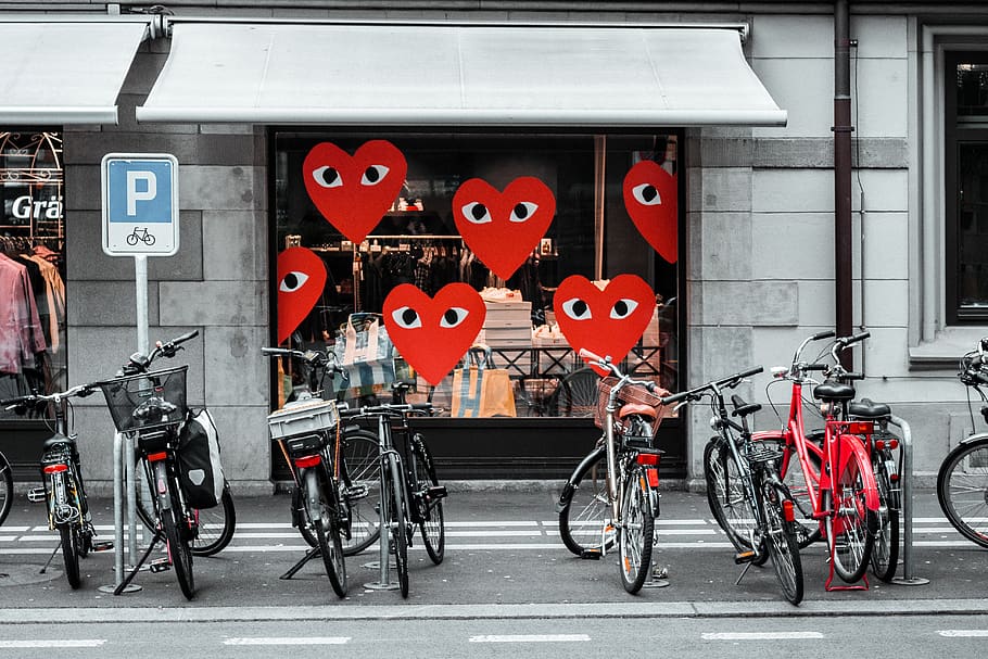 bicycles parked outside store, transportation, mode of transportation HD wallpaper