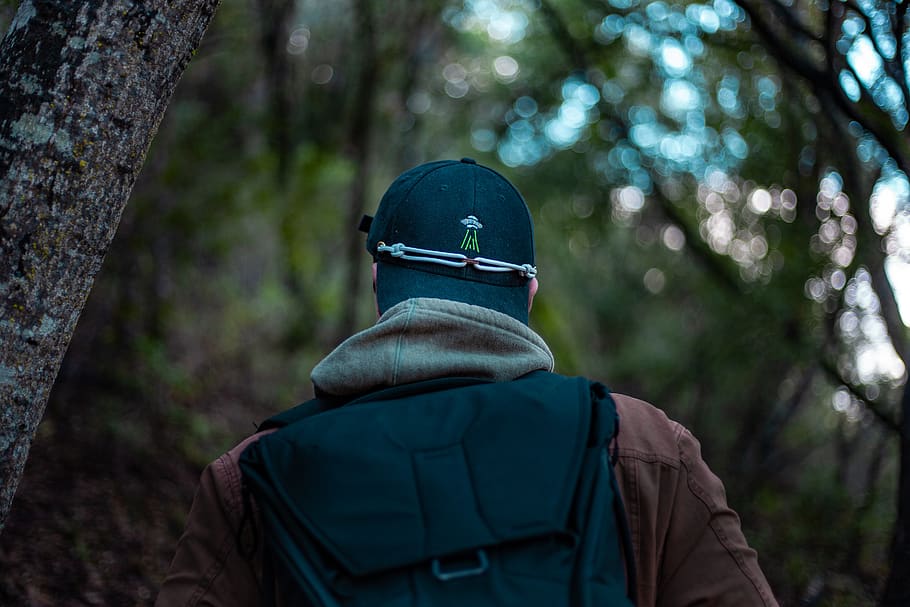 Man Standing Under Tree, backpack, backpacker, blurred background HD wallpaper