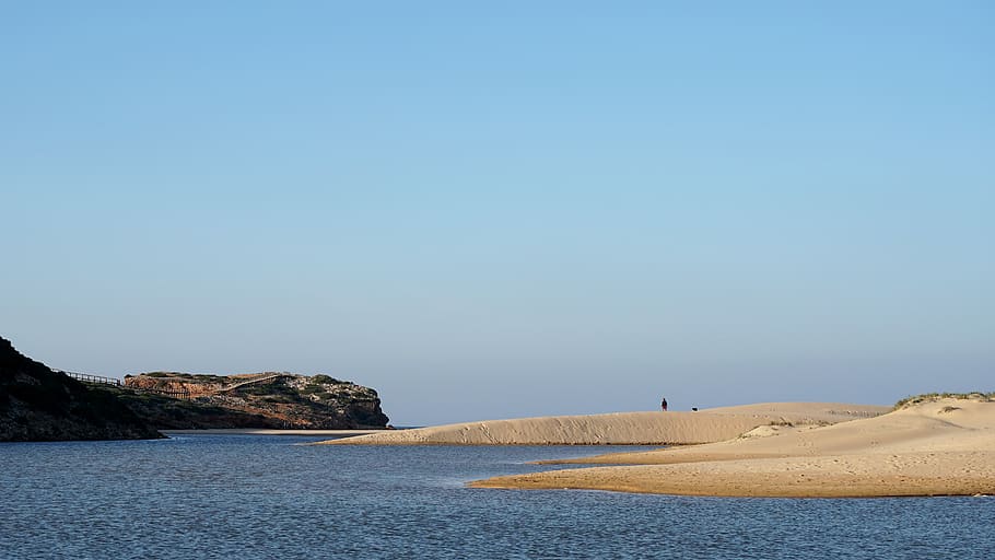 sea, coast, beach, atlantic, sand beach, sky, algarve, portugal HD wallpaper