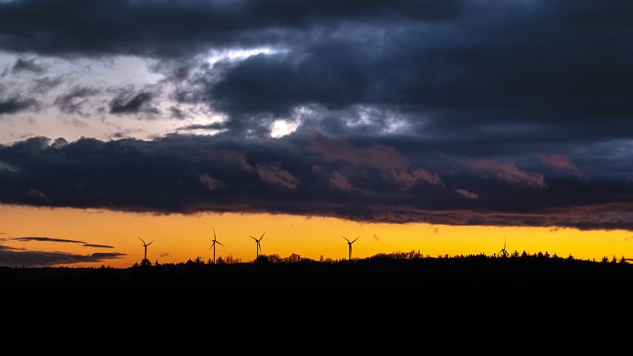 engine, motor, machine, turbine, wind turbine, sunset, windmills HD wallpaper