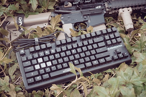 gaming gear, steelseries, pubg, m4a1, gun, rifle, musket, keyboard HD wallpaper