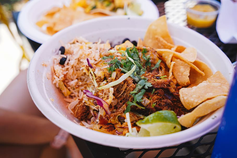 nachos filled bowl, food, cup, los angeles, taco, united states HD wallpaper