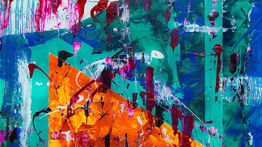 Teal, Orange, And Red Abstract Painting, abstract expressionism, HD wallpaper