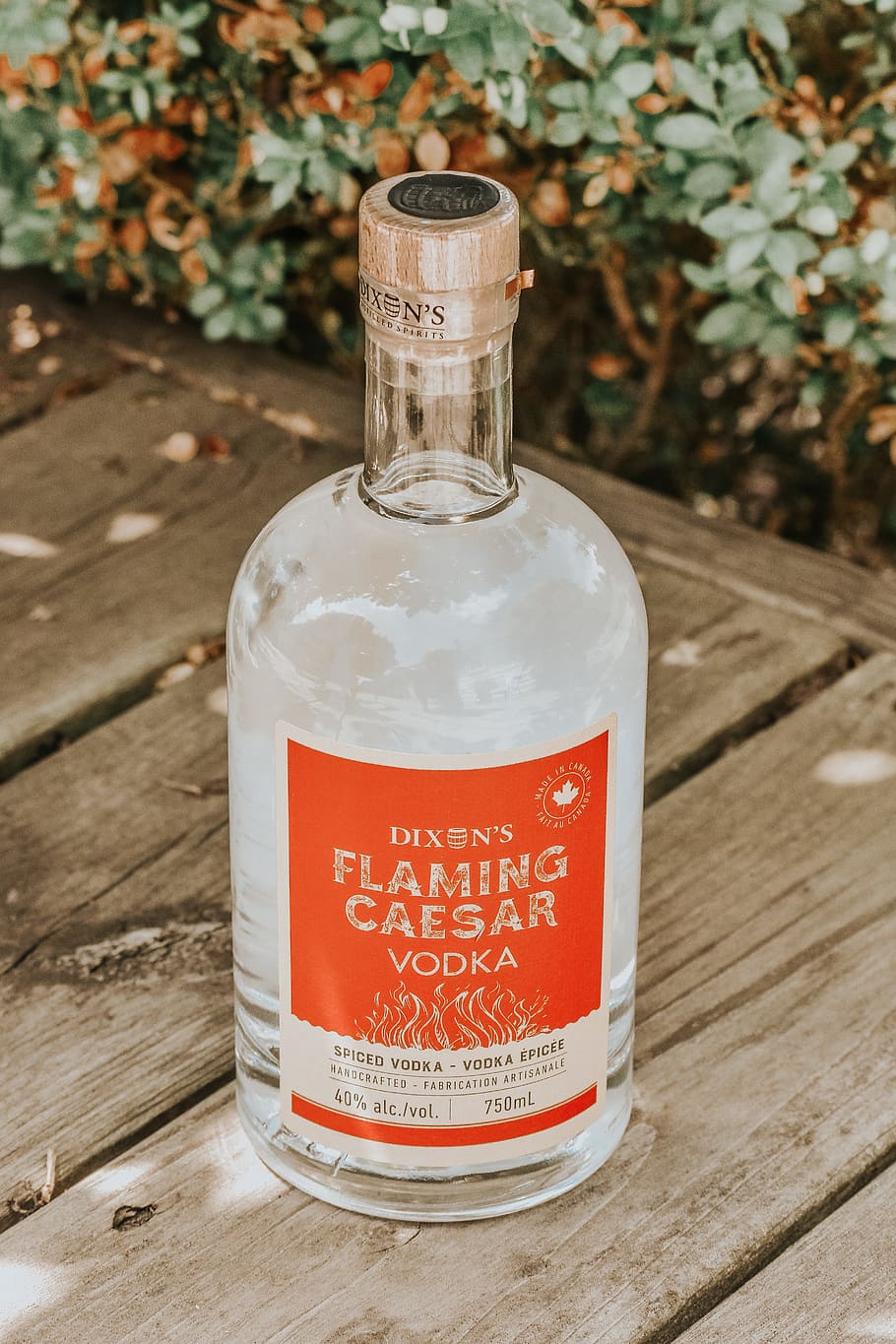 Dixens Flaming Caesar Vodka bottle, alcohol, spirit, spiced vodka