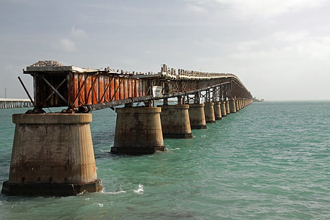 bridge, old, abandon, architecture, ocean, keys, florida, water HD wallpaper
