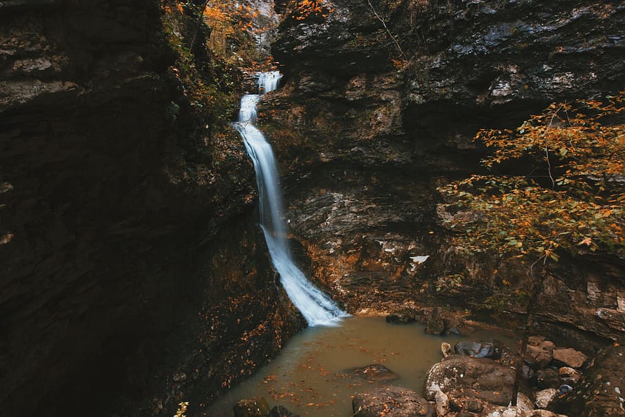 landscape photography of waterfalls, tree, the ozark, arkansa HD wallpaper