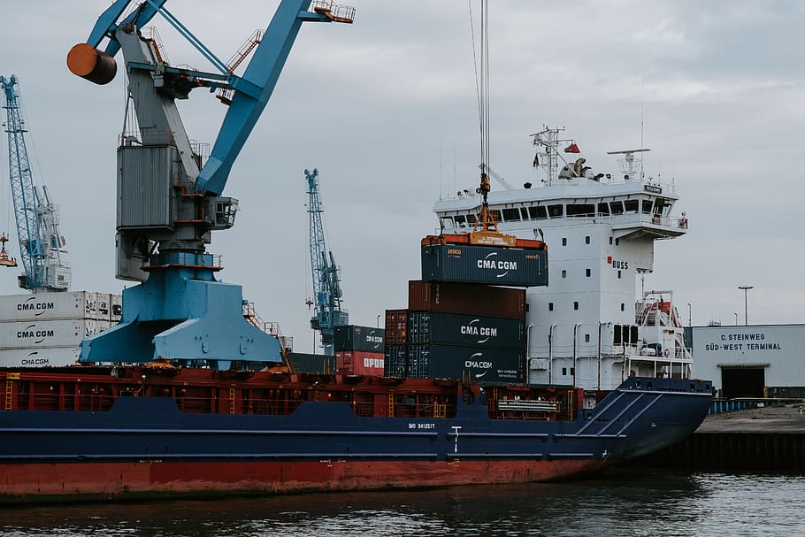blue cargo ship, transportation, ferry, boat, watercraft, vessel HD wallpaper