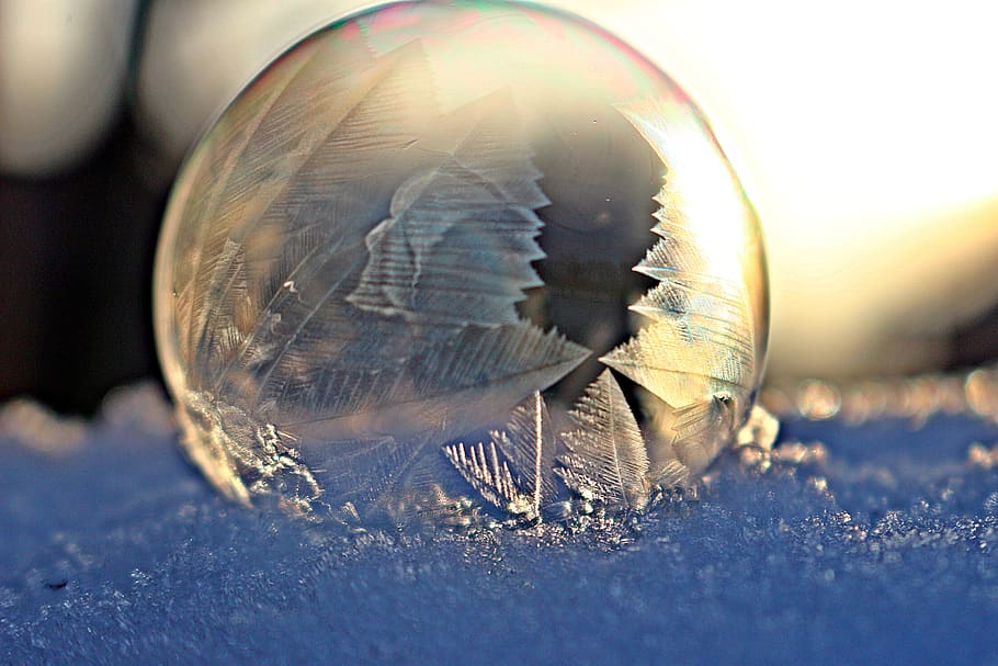 ice bubble, ice crystal, frozen bubble, wintry, structure, frost ball, HD wallpaper