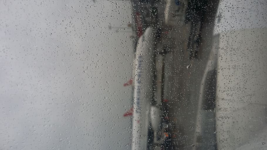 window, airplane, rain, glass - material, water, wet, transparent HD wallpaper