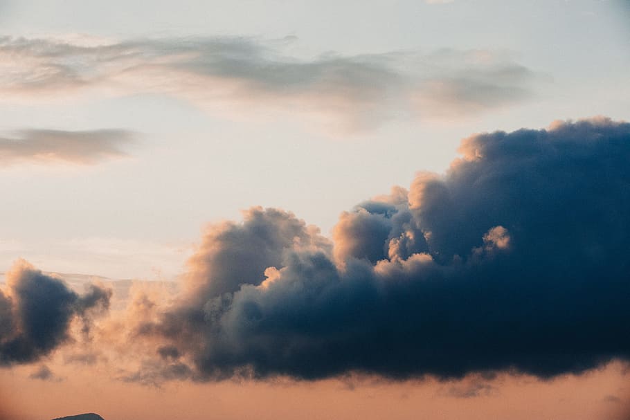 dark cloud on sky, storm cloud, cloudy, nature, weather, orange HD wallpaper