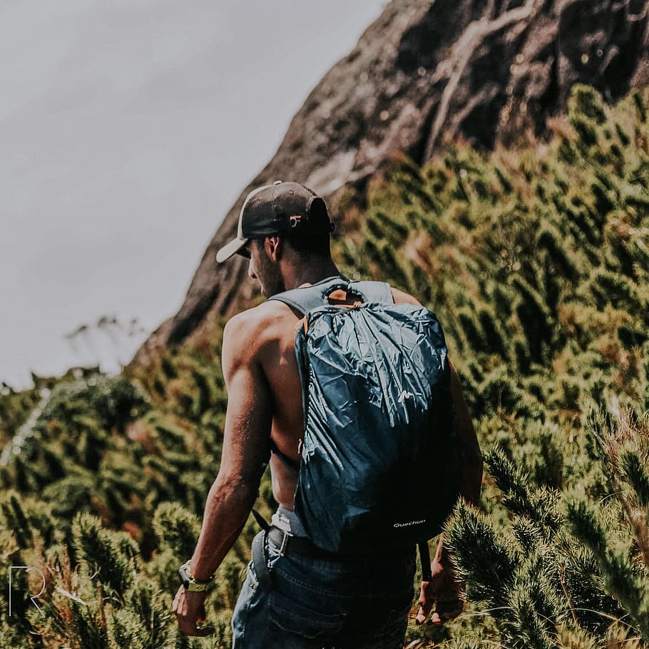 Man Standing on Rocky Mountain, adult, adventure, backpack, backpacker HD wallpaper