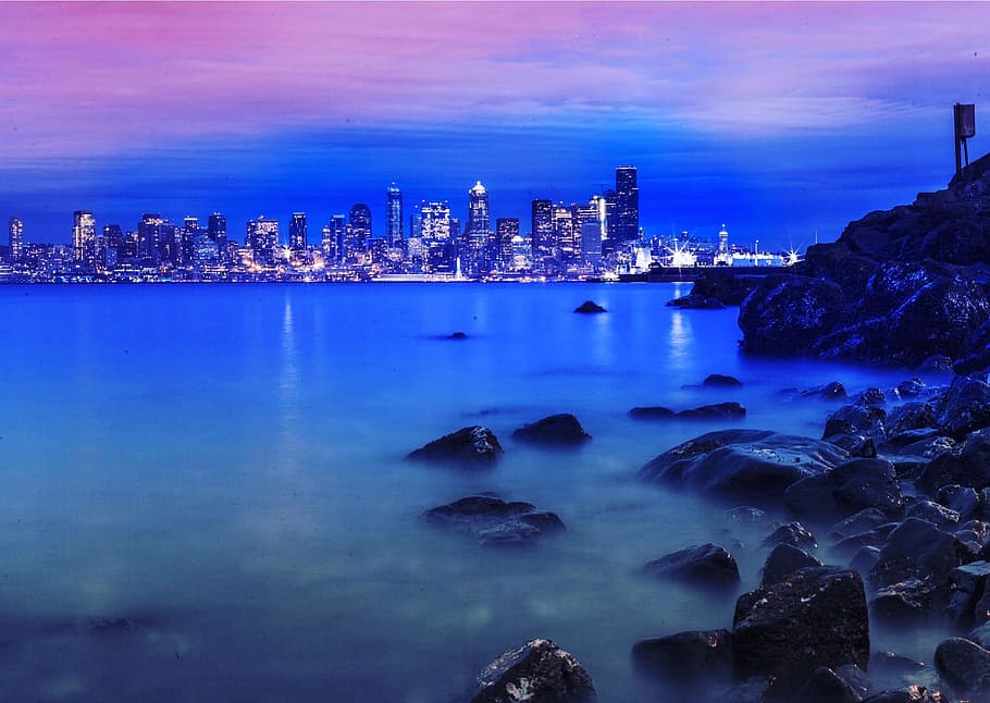 Seashore Photo With Skyscraper Builings, architecture, buildings HD wallpaper