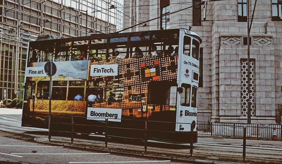 black double-deck bus, transportation, vehicle, person, human HD wallpaper