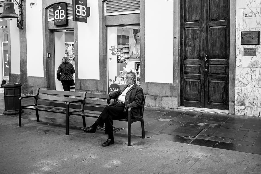 Hd Wallpaper Man Bank Sit Person Alone Black And White Mood Images, Photos, Reviews