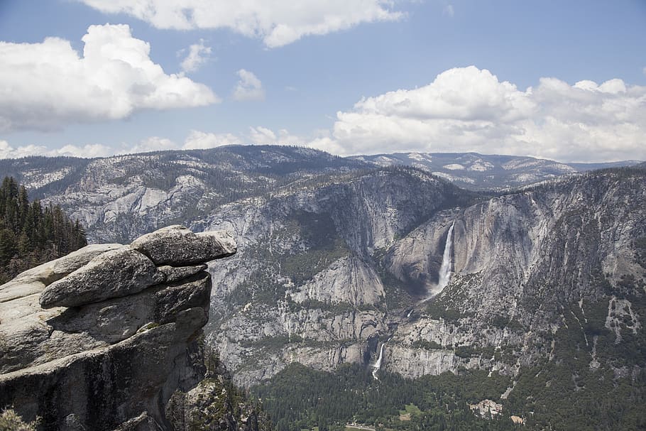 cliff overlooking mountain range, outdoors, nature, landscape HD wallpaper