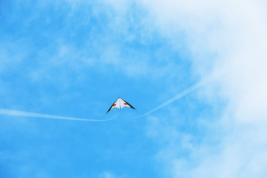 white and black kite, blue, aircraft, airplane, transportation HD wallpaper