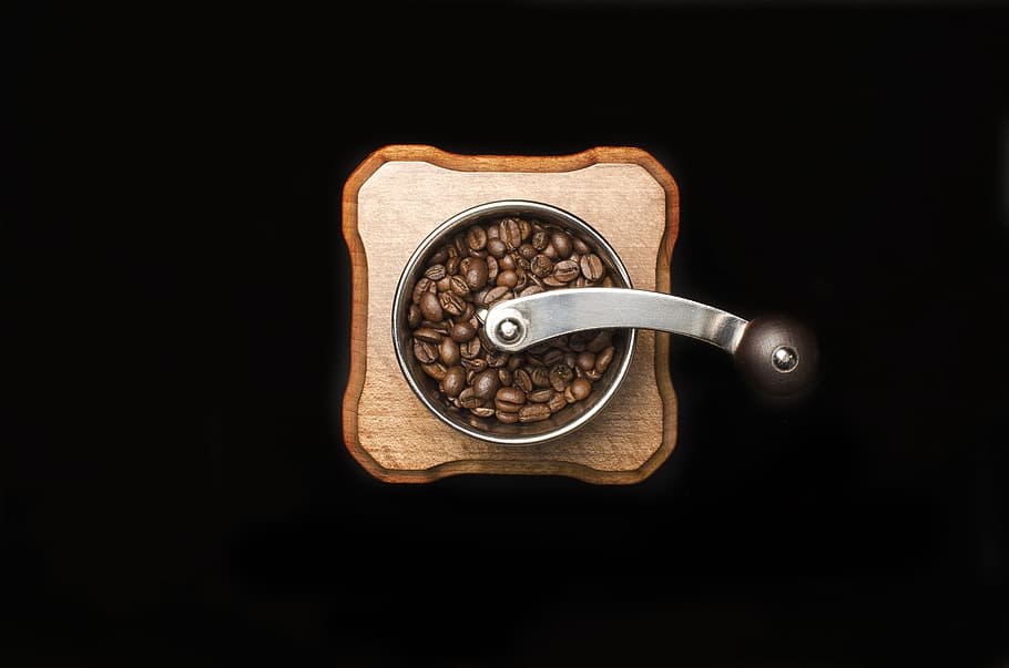 Coffee grinder, beans, coffee beans, dark, minimal, minimalistic HD wallpaper