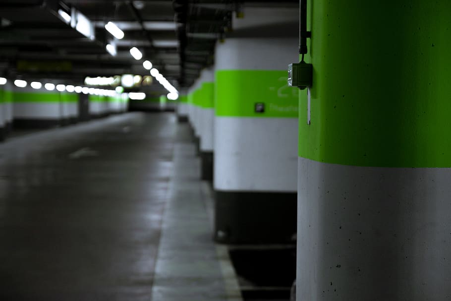 tunnel, car, corridor, light, automobile, transportation, parking lot HD wallpaper