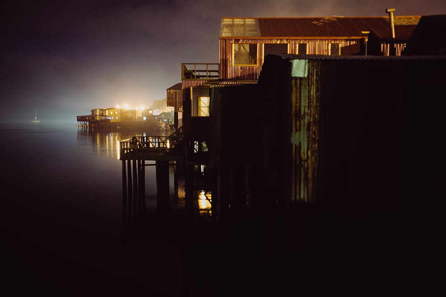 chiloe, castro, chile, architecture, pacific, night.longexposure HD wallpaper