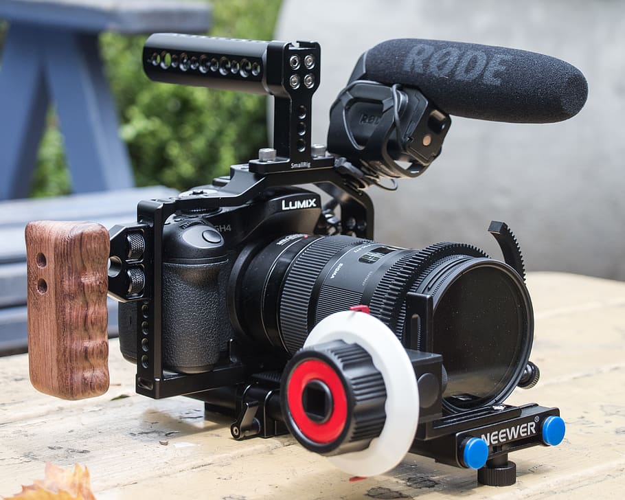 black professional video camera, electronics, motor, machine HD wallpaper