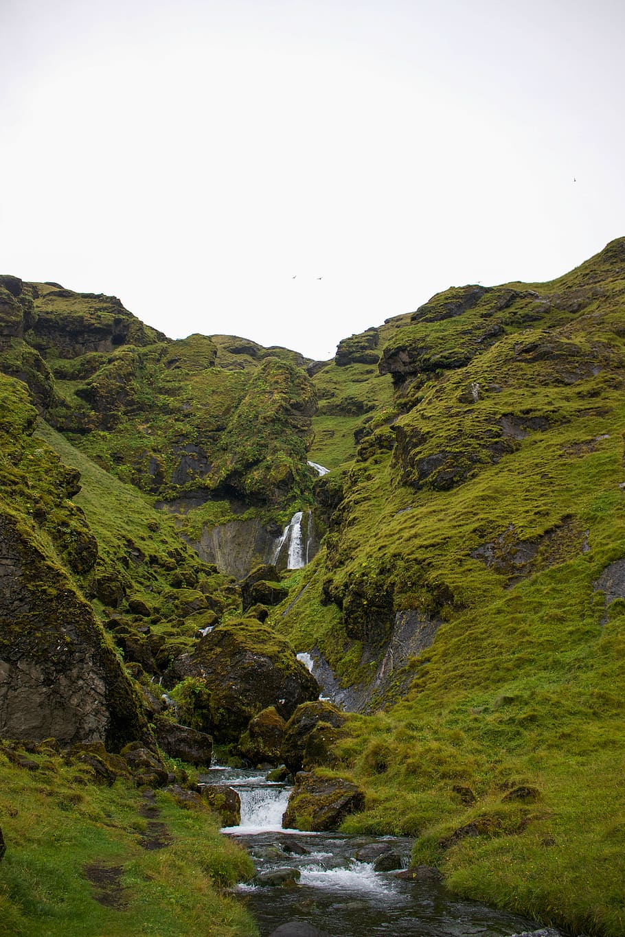 iceland, moss, waterfall, sky, scenics - nature, beauty in nature HD wallpaper