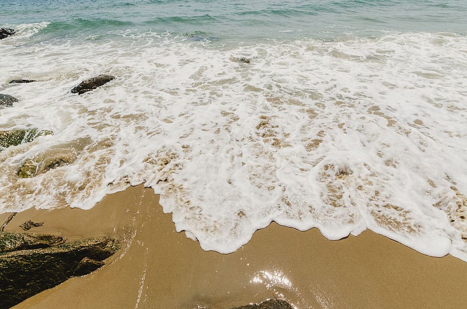 break, wave, rock, atlantic, water, sand, bubble, foam, ocean HD wallpaper