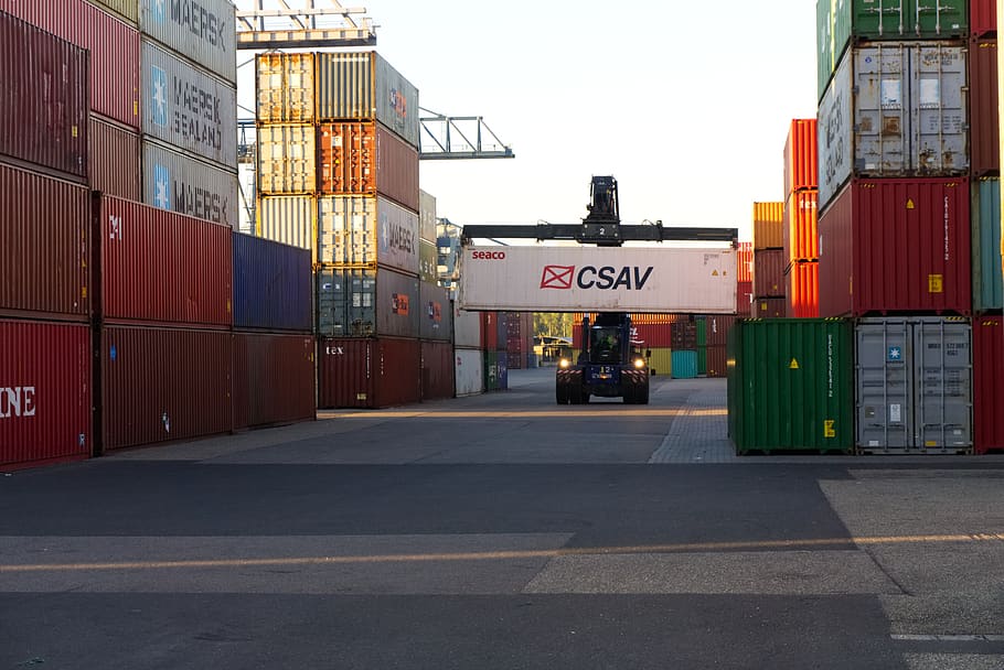 container, loading crane, sunrise, port, mobile, transport