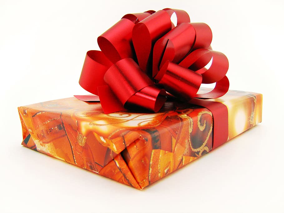 present, wrapping, isolated, decoration, bowing, red, anniversary HD wallpaper