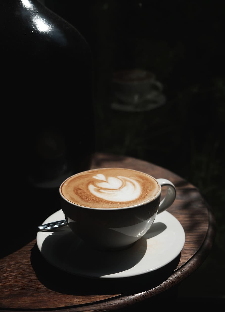 coffee, coffee latte, latte art, morning cup, good vibe, light, HD wallpaper