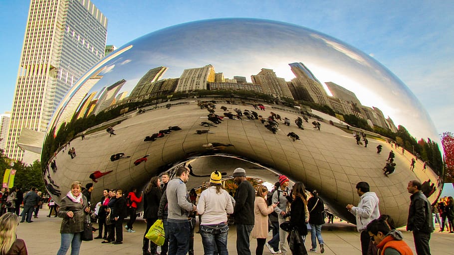 united states, chicago, cloud gate, large group of people, crowd HD wallpaper