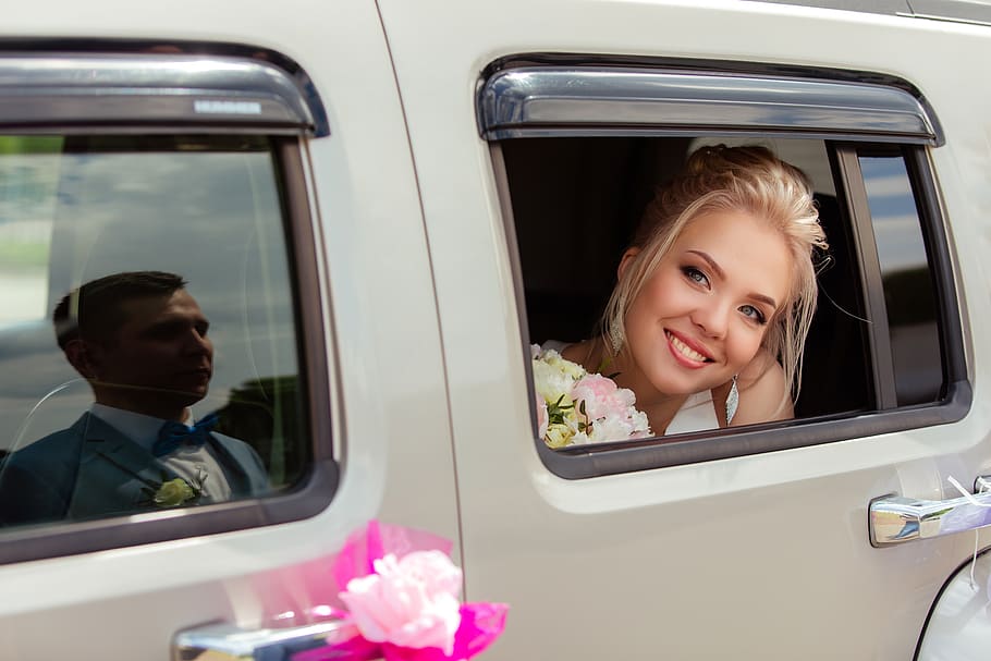 wedding, bride, happy, beautiful, mode of transportation, land vehicle HD wallpaper