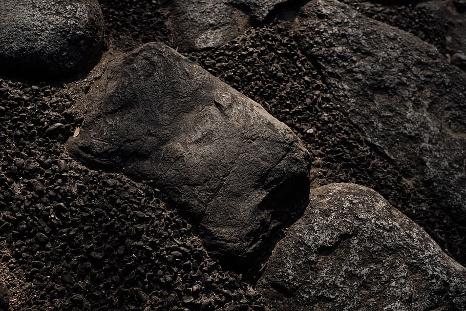black rock, close-up, textured, no people, solid, rock - object HD wallpaper
