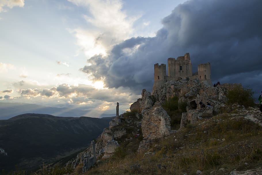 rocca calascio, italy, sky, sunset, 2018, september, castel, HD wallpaper