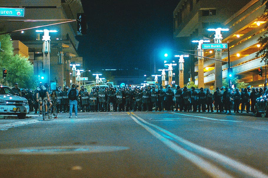 crowd on road during night time, city, illuminated, street, large group of people HD wallpaper