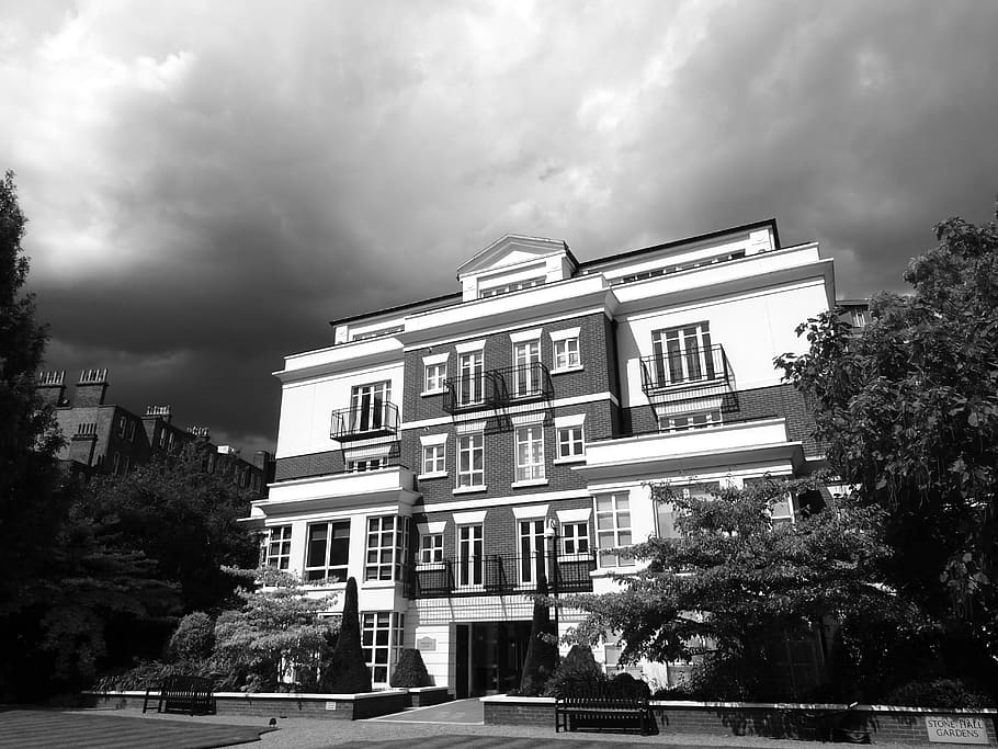 Grayscale Photography of House, architecture, black and white HD wallpaper