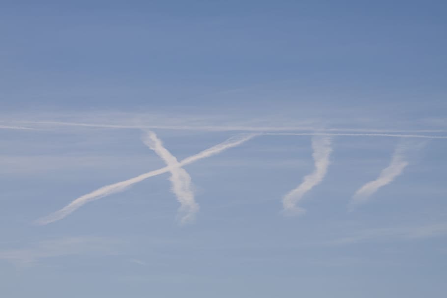 sky, contrail, blue, high, height, nature, cloud - sky, vapor trail HD wallpaper