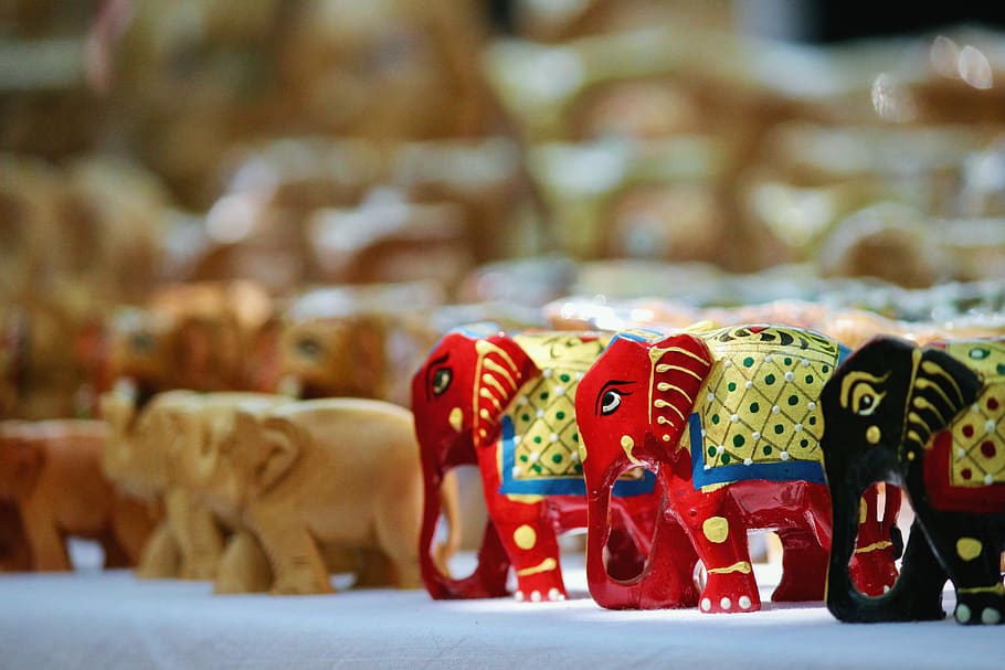 three elephant figurines, animal representation, mammal, art and craft HD wallpaper